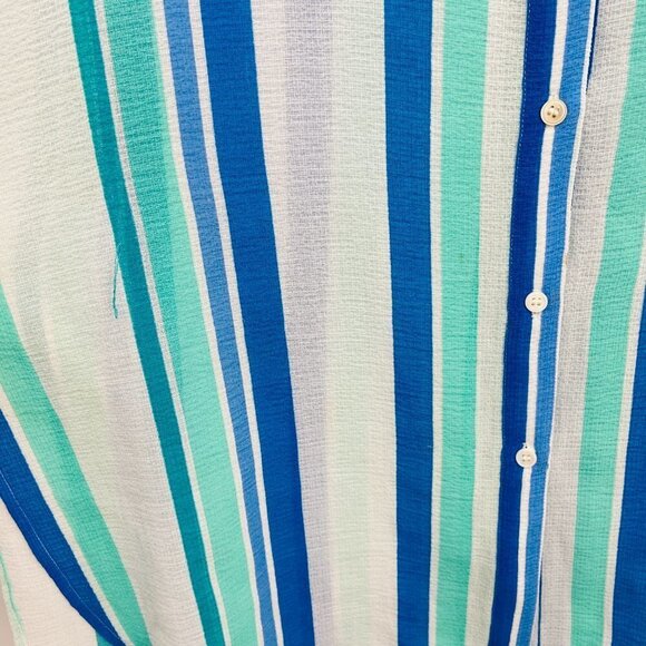 TWO BY VINCE CAMUTO Green Blue White Striped Button Up Sleeveless Swim Cover Up - Picture 5 of 5
